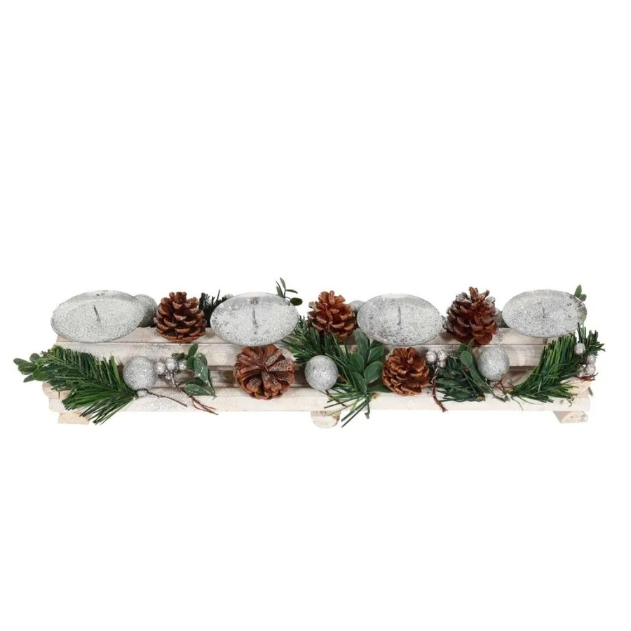 MCW Adventsgesteck M12 für die Adventszeit in Weiß und Silber ohne Kerzen, B/T/H: 13,0 x 8,0 x 4,0 cm - Bild 2