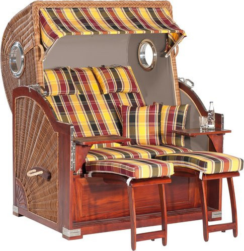 SUNNY SMART Strandkorb in Braun mit maritimem Streifenmuster, B/T/H: 140 x 95 x 160 cm - Bild 1