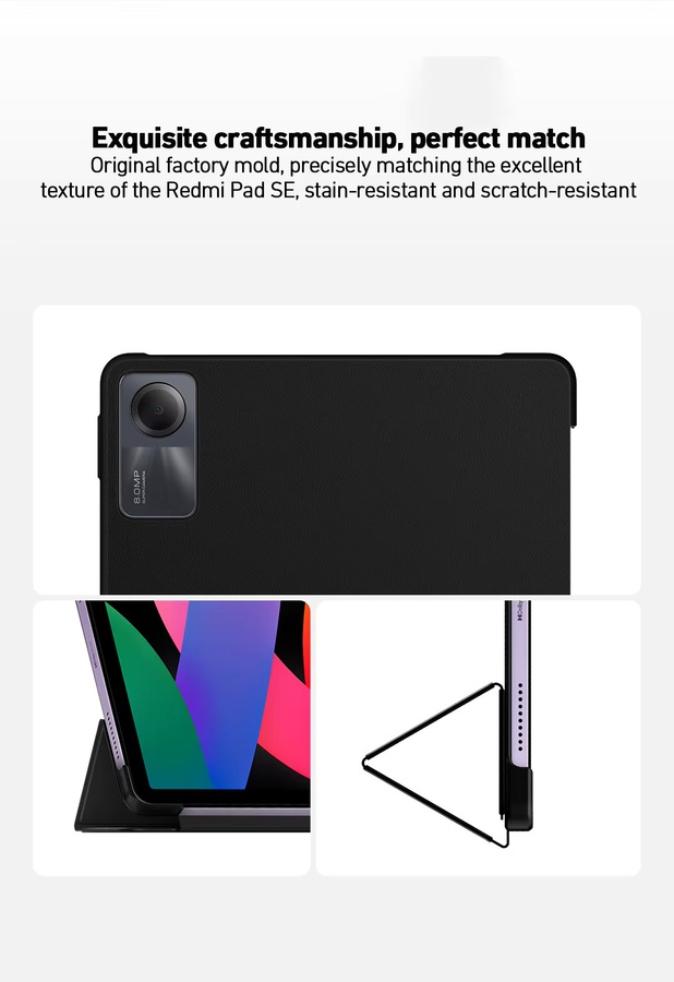 Original Schutzhülle für Xiaomi Redmi Pad SE in Schwarz mit Smart Auto Wake/Sleep-Funktion und präziser Passform - Bild 2