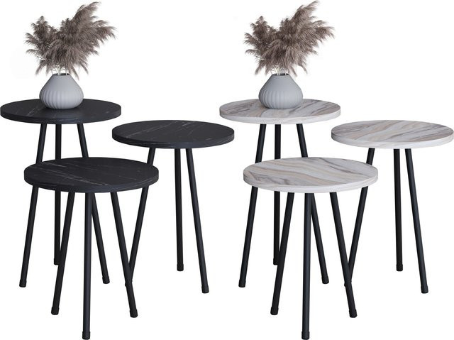 VCM Mirola 3-tlg. Set Beistelltische in Marmor Optik mit skandinavischem Design, H x B x T: 52 x 34 x 34 cm - Bild 1