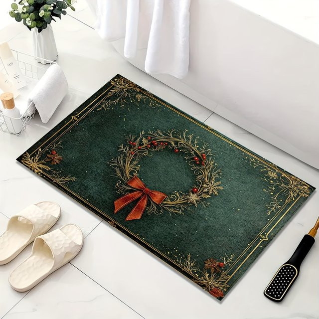 VIKAMA Weihnachtsteppich mit Knoten und Schleife in Grün, Rechteckig, B/T: 60 x 40 cm - Bild 1