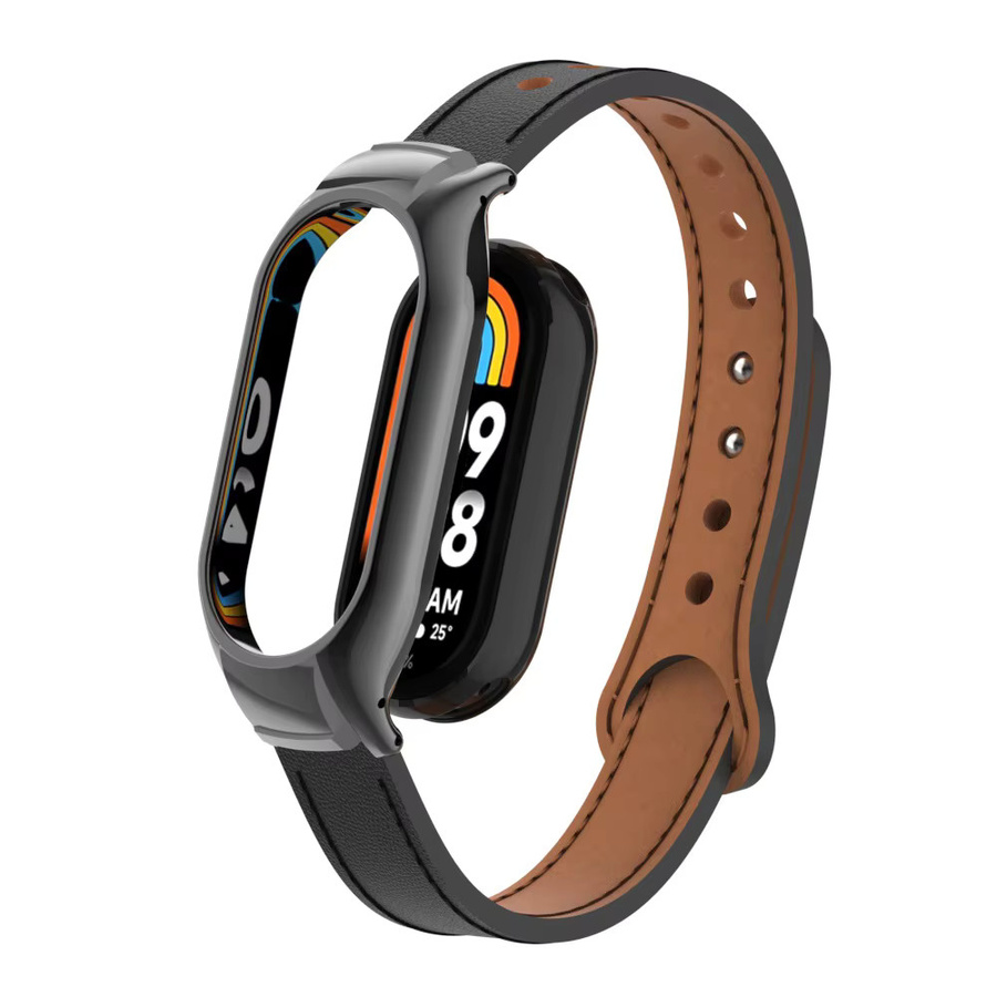 Xiaomi Miband8 Uhrenarmband-Set, Metall-Uhrengehäuse und Lederarmband, Schwarz - Bild 2