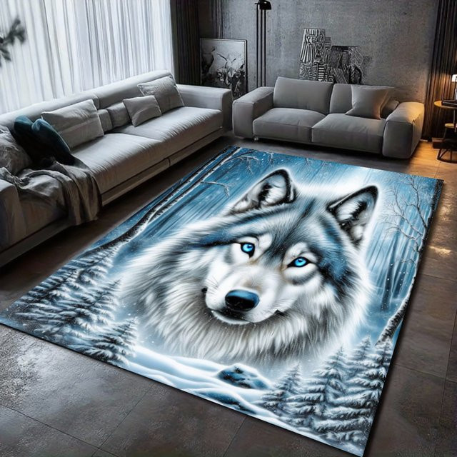 Dream Talk Wolf Pack Teppich mit Wolf-Motiv in Blau für Wohnzimmer und Schlafzimmer - Bild 1