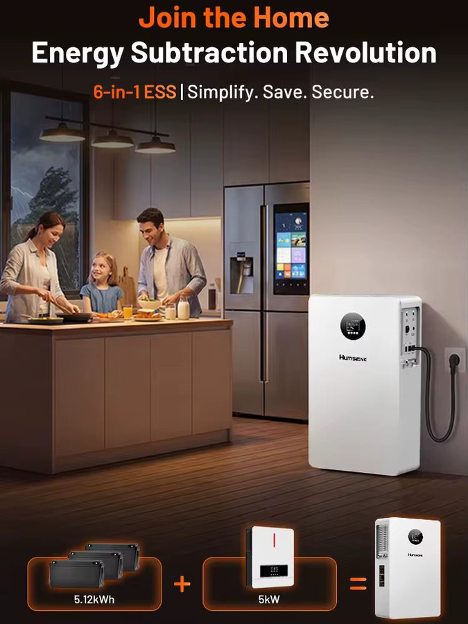 Humsienk All-in-One Energiespeichersystem mit 5,12kWh Kapazität, 5KW Solar-Wechselrichter, reiner Sinuswellen-AC220V-Ausgang und 160A MPPT Solarladegerät in Weiß - Bild 6