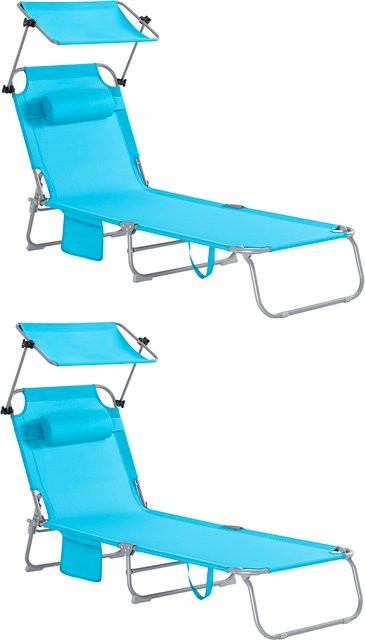 SoBuy OGS48-Bx2 2-teiliges Liegestuhl-Set mit Sonnendach und Kissen für Garten, Hof und Strand - Bild 1