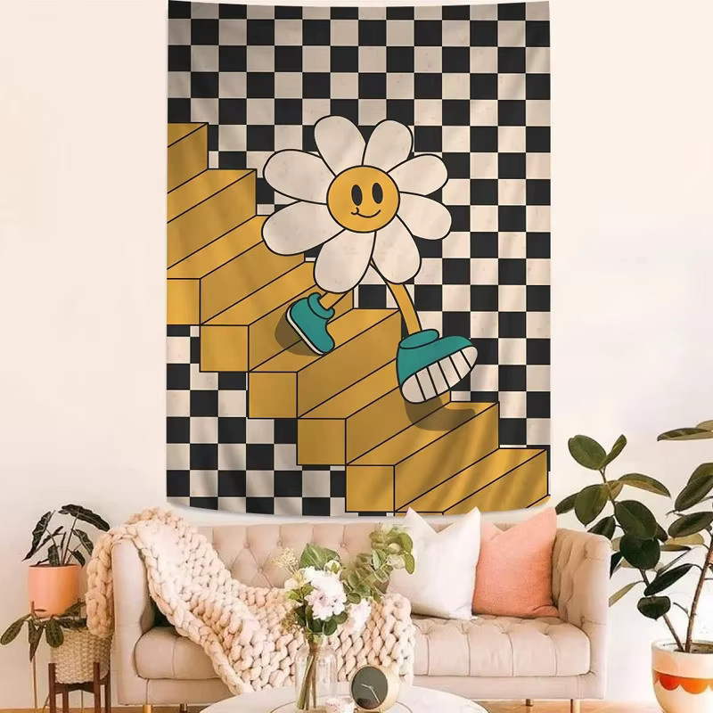 VIKAMA Wandteppich mit Sonnenblumen-Smiley-Gesicht im Boho-Design, Mehrfarbig, Breite: 70 cm, Höhe: 50 cm - Bild 2