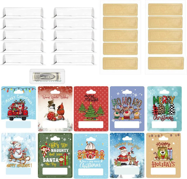 Weihnachts-Geldhalter-Ornamente zum Verschenken von Bargeld und Geschenkkarten in Mehrfarbig mit Kunststoffabdeckung und Kleber - Bild 1