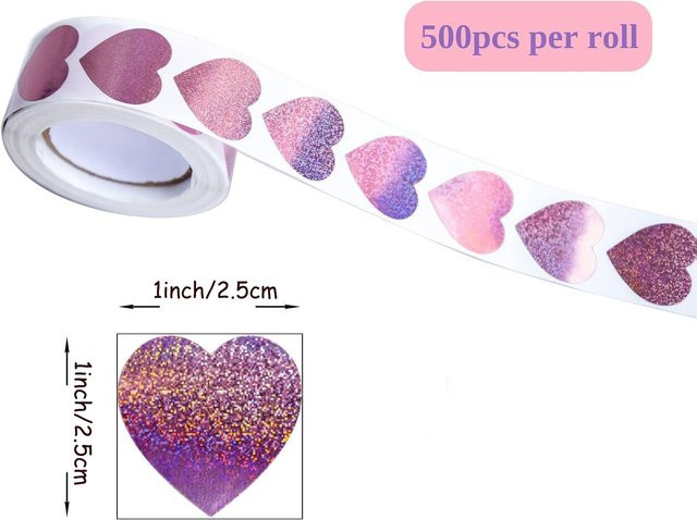 Holografische rosa Herz-Aufkleber aus Papier für Geschenkverpackungen, Etiketten und Schreibwaren, 100 Stück - Bild 1