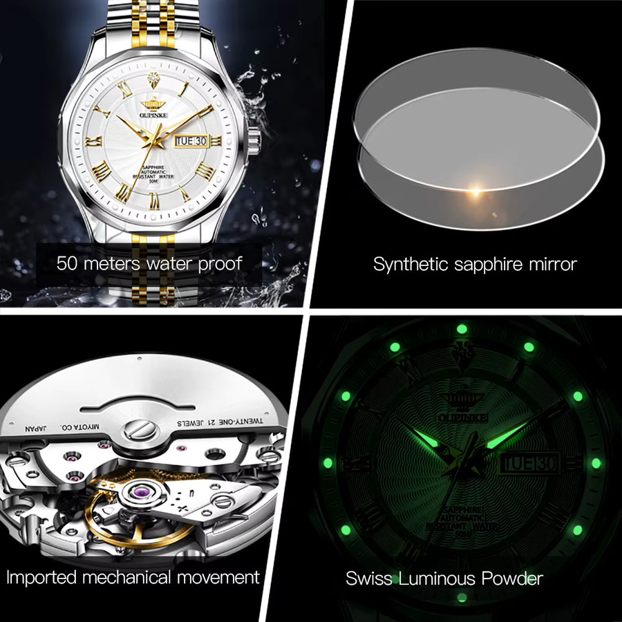 OUPINKE Armbanduhr, Automatik, Edelstahl, Diamant, Herren - Bild 5