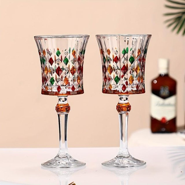 2er-Set Weingläser im französischen Vintage-Stil, bunt und braun, geprägte Kelche mit 270 ml Volumen - Bild 1