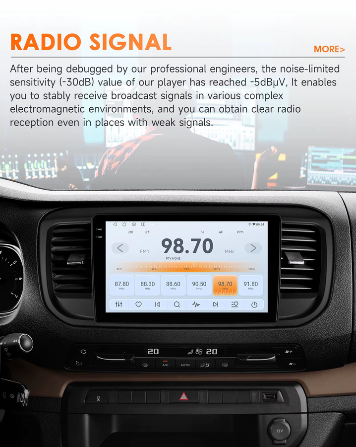 OSSURET Android 14 Multimedia-Autoradio mit Qualcomm 6115 8-Kern-Prozessor für Peugeot Expert 3 und Citroen Jumpy 3 SpaceTourer 2016-2021, Schwarz, optional mit 360 Grad Panorama AHD Kamera, SWC und DSP - Bild 4