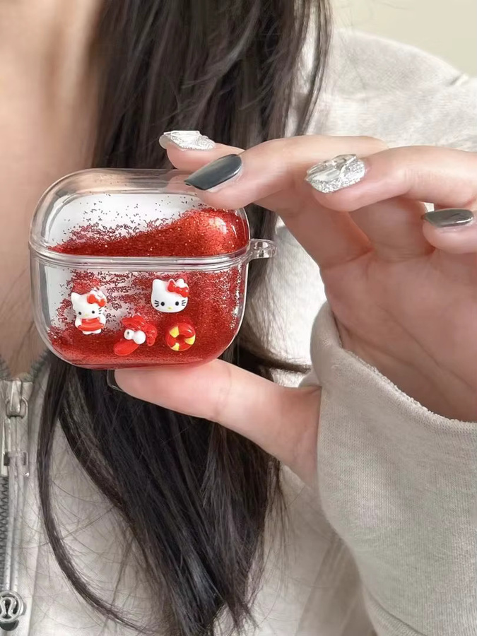 Sanrio Hello Kitty Quicksand Kopfhörerhülle für AirPods 4 3 2 1 Pro 2 Pro 3 mit Anhänger - Bild 3