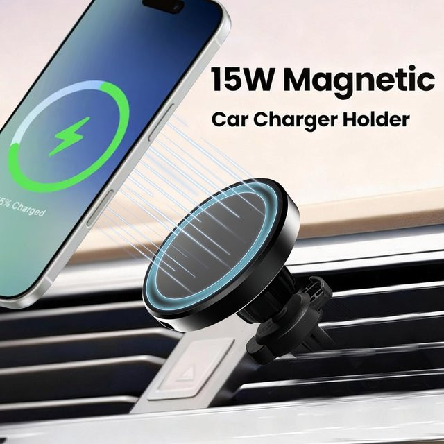 VIKEFON Magnetische Auto Handyhalterung mit 15 W kabellosem Ladegerät für MagSafe iPhone, Weiß, Luftauslass-Halterung - Bild 1