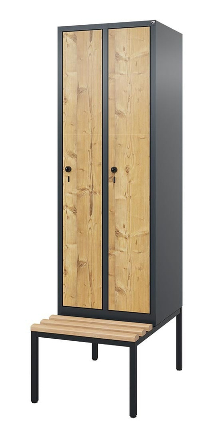 BIGBOXX HPL-Spind Comfort mit untergebauter Sitzbank in Braun - Bild 1