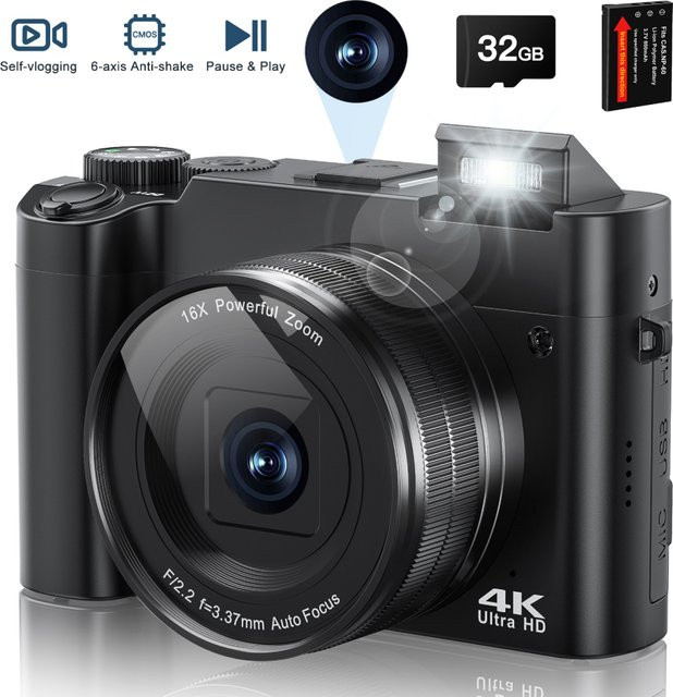 MELCAM 4K 64MP Digitalkamera in Schwarz mit Autofokus und 6-Achsen-Stabilisierung für Fotografie und Vlogging - Bild 1