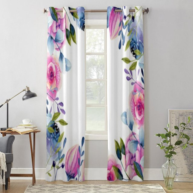 Luxuriöser Fenstervorhang mit roten Rosen und Pfingstrosen von Super Six, floraler Design, halbtransparent, B: 135 cm, H: 115 cm - Bild 1