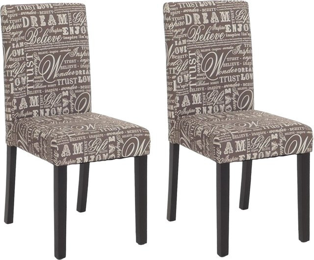 MCW Esszimmerstuhl Littau 2er-Set aus Textil mit Schriftzug in Grau und dunklen Beinen - Bild 1
