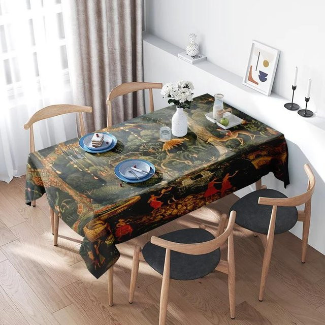 JINGYUE Pet Tischdecke mit Vintage-Design und goldenen Akzenten, wasserabweisend und waschbar, B: 180 cm, T: 145 cm - Bild 1