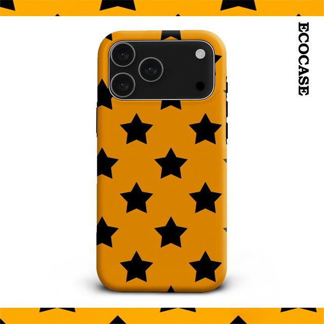 Potdemiel Handyhülle mit Sternmuster in Orange und Schwarz für iPhone 17 16 15 14 13 12 11 Pro Max Plus mit doppelschichtiger Rückseite - Bild 1