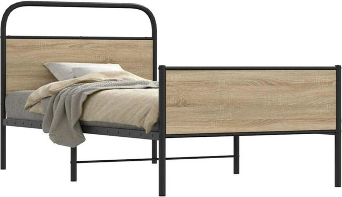 Vidaxl Einzelbett Bettgestell aus Holzwerkstoff und Stahl in Eiche Natur und Braun B/T/H: 90 x 190 cm - Bild 1
