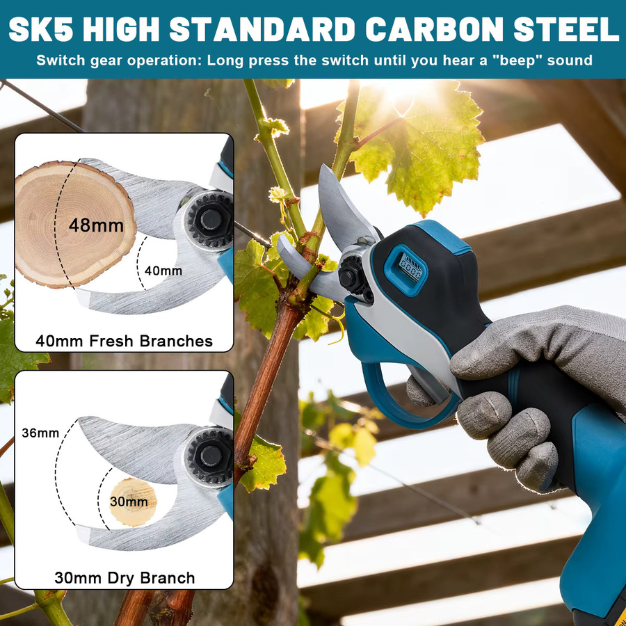 Gisam Elektrische Astschere Bürstenlos mit 40mm Schneidkapazität, Kabellose Gartenschere für Makita LXT 18V Akku, Blau - Bild 2