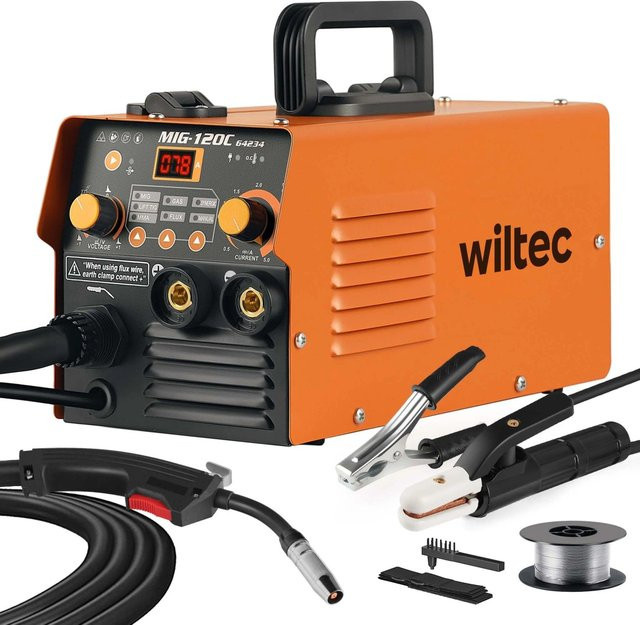 Xpotool Igbt Digitales Schweißgerät 120A für MIG, MMA, E-Hand, Flux Fülldraht und WIG/TIG in Gelb, Schwarz und Orange - Bild 1