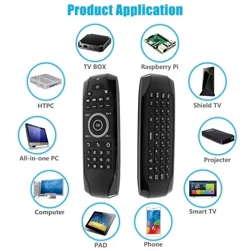 Luxuglow G7BTS Bluetooth-Tastatur 5.0 mit Gyroskop Air Mouse und IR-Lernfunktion, Mini-Tastatur mit Hintergrundbeleuchtung für Smart TV Box und PC, Schwarz - Bild 2