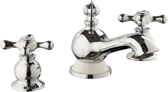 PaulGurkes Nostalgie 3-Loch Waschtischarmatur im Landhausstil mit zwei Griffen, Farbe Silber/Chrom - Bild 1