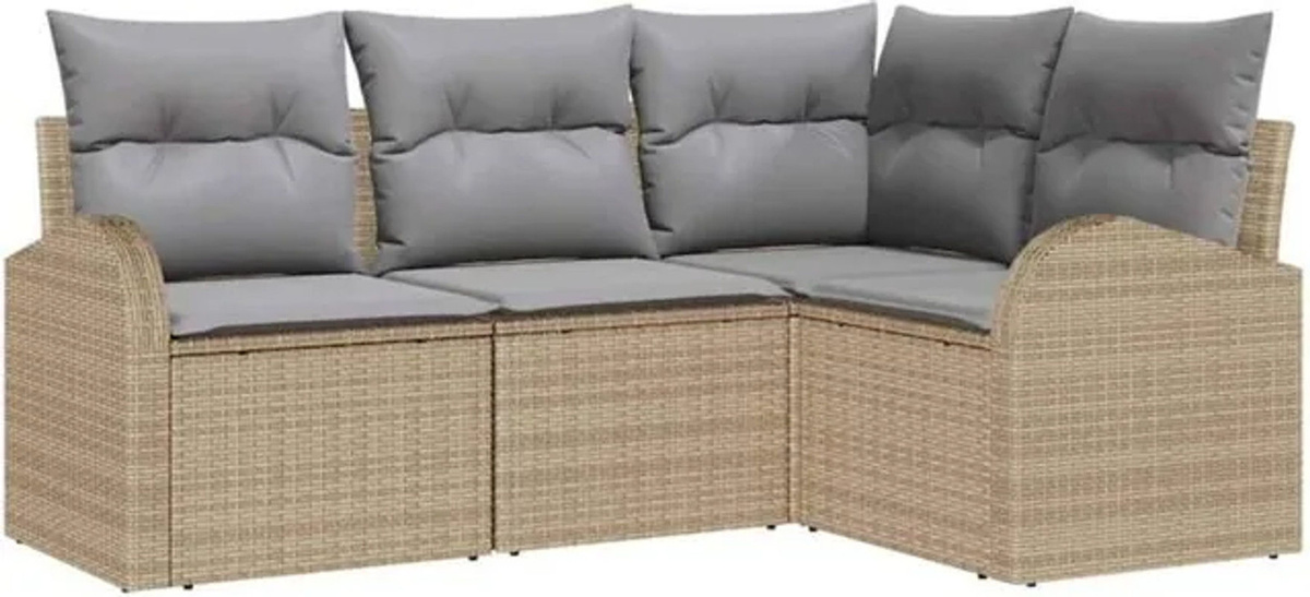 vidaxl Garten-Sofa-Set aus Poly-Rattan mit 4 Kissen in Beige und Hellgrau - Bild 1
