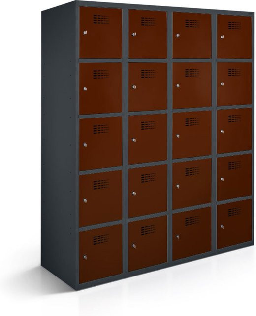 rotstahl Fächerschrank mit 20 Fächern in Anthrazitgrau und Mahagoni, B/T/H: 120 x 50 x 180 cm - Bild 1