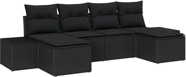 vidaXL Garten-Sofa-Set aus Poly-Rattan in Schwarz mit Kissen und Ottoman, 4-teilige L-Form Lounge-Garnitur für Terrasse und Garten - Bild 1