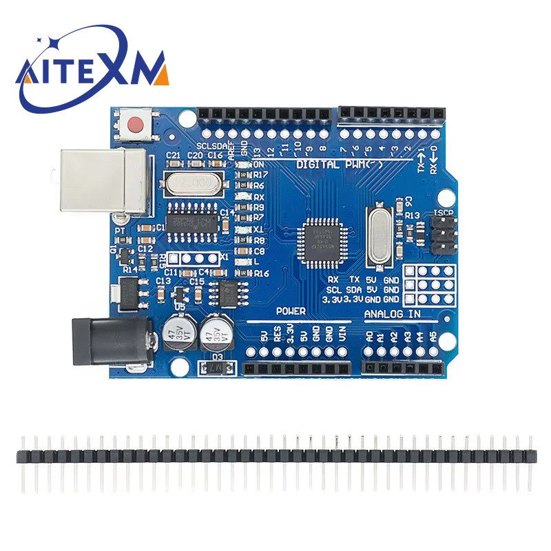 YANXD Uno R3 Entwicklungsplatine mit ATmega328P und CH340/ATmega16U2 Kompatibilität für Arduino inklusive Kabel und Proto Shield Erweiterungskarte in Blau - Bild 2