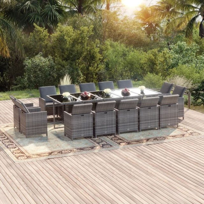15-teilige moderne Garten-Essgruppe aus Poly-Rattan mit Kissen in Grau von vidaxl - Bild 1