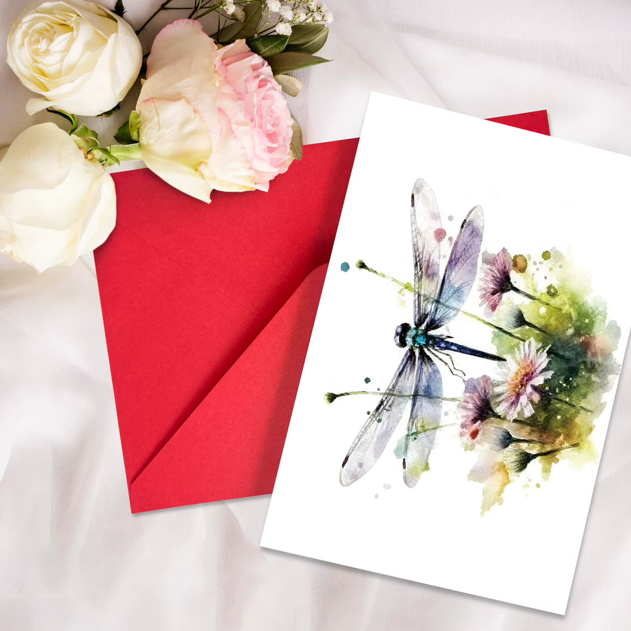 Postkarte Blumen Libelle Aquarell mit Umschlag in Multicolour - Bild 2