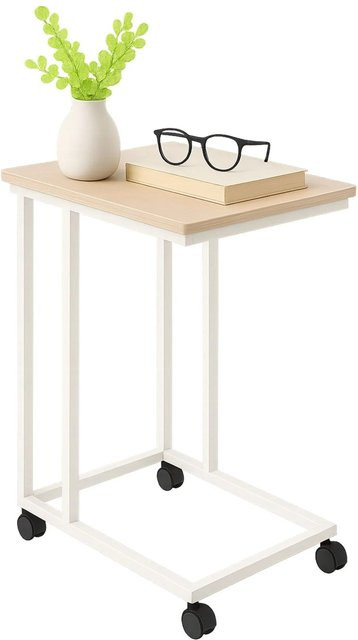 Relaxdays Beistelltisch in C-Form mit Rollen aus MDF und Eisen in Weiß und Braun, B/T/H: 50 x 35 x 68 cm - Bild 1