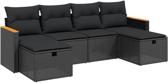 vidaXL 6-tlg. Garten-Sofagarnitur aus Poly-Rattan in Schwarz mit Sitzkissen und Stauraum - Bild 1