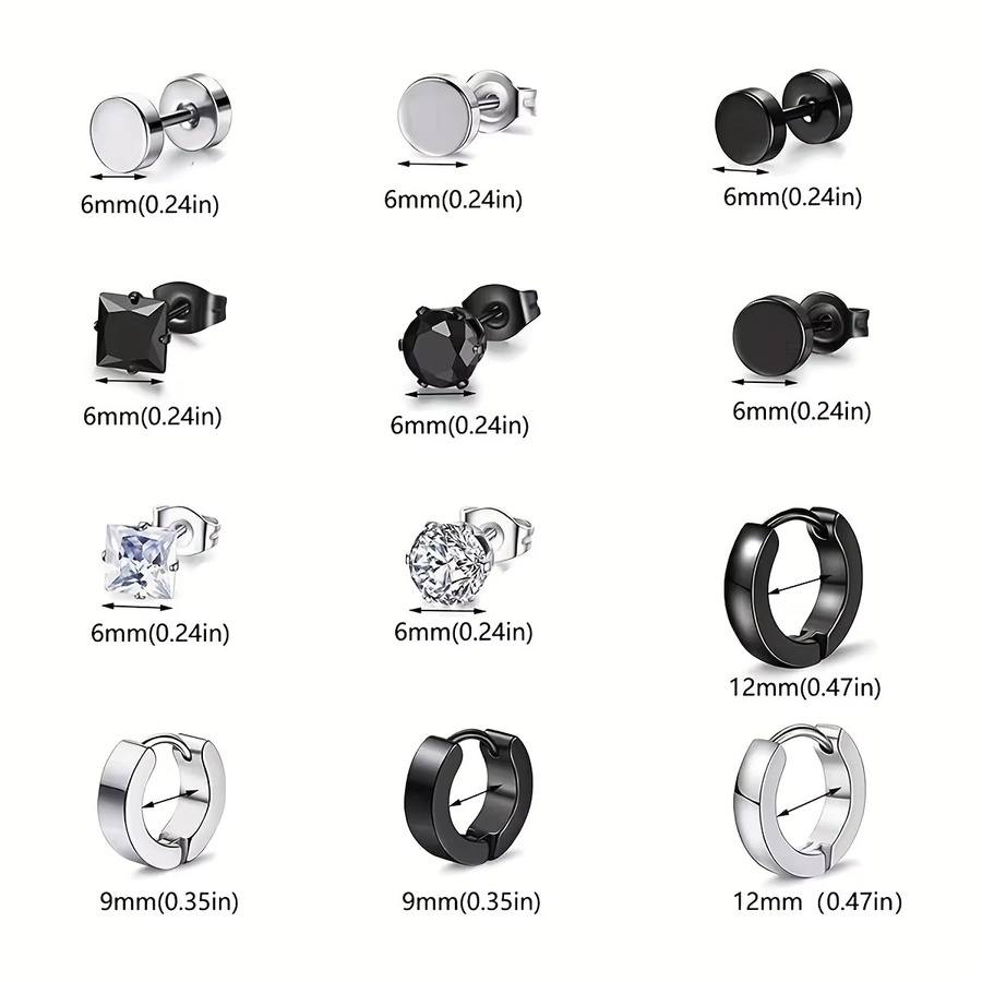 YIXI Ohrstecker-Set Edelstahl, Schwarz, Silber, Unisex - Bild 2