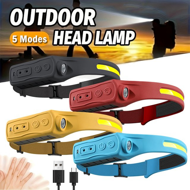 NEWBIRTH LED-COB-Stirnlampe mit Bewegungssensor, wiederaufladbar via Typ C, Schwarz - Bild 1