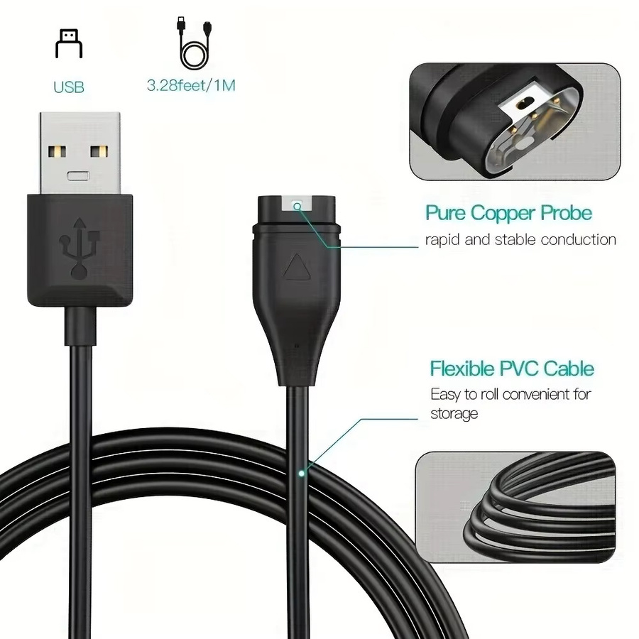 USB-C Ladekabel für Garmin Fenix 7 7s 7x 6 6s 6x 5 5x 5s Plus und Vivoactive 3, Schwarz, 1 m - Bild 5