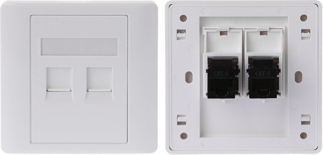 OOTDTY Ethernet-Wandplatte mit 2 CAT6 RJ45 Anschlüssen in Weiß - Bild 1