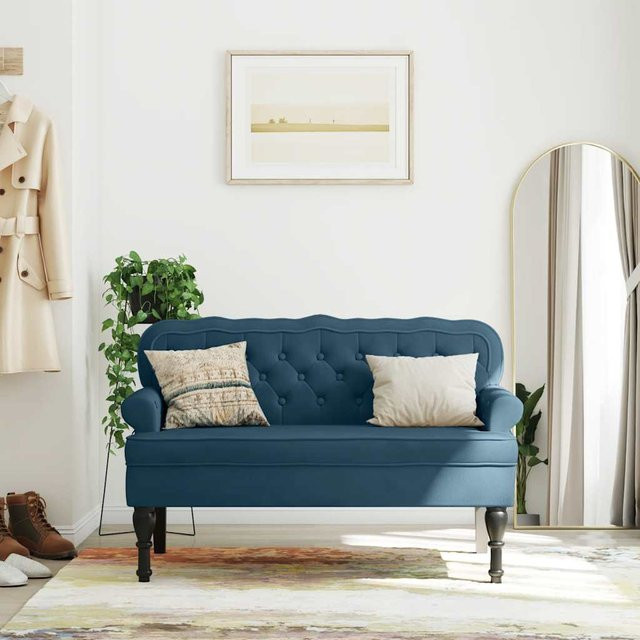 vidaXL Sitzbank mit Rückenlehne aus Samt in Blau, B/T/H: 119,5 x 64,5 x 75 cm - Bild 2