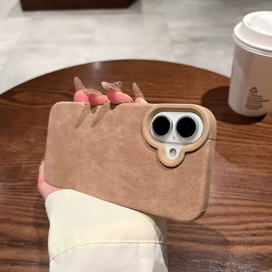 Luxus Leder Schutzhülle für Apple iPhone 11 12 13 14 15 16 17 Pro Max in Beige mit weichem Silikon und stoßfestem Matt-Finish - Bild 2