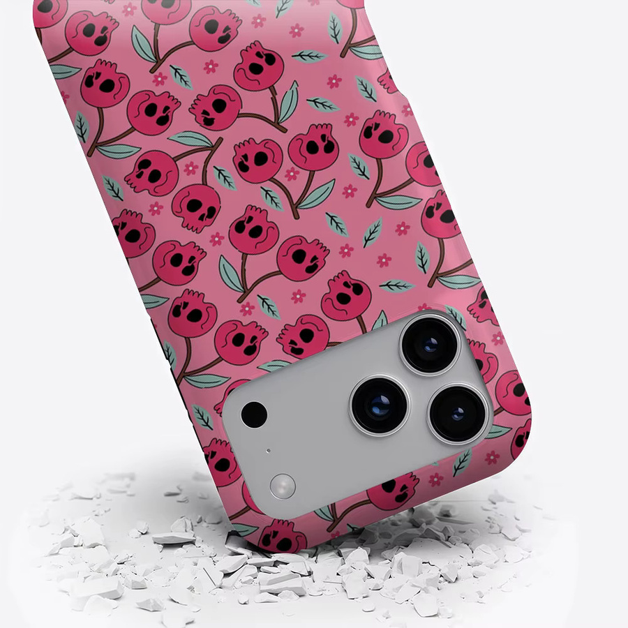 Aurbe Matte 2-in-1 MagSafe Hülle mit Totenkopf und Kirsch-Pop Design für iPhone 17 16 15 14 Plus Pro Max in Pink - Bild 3