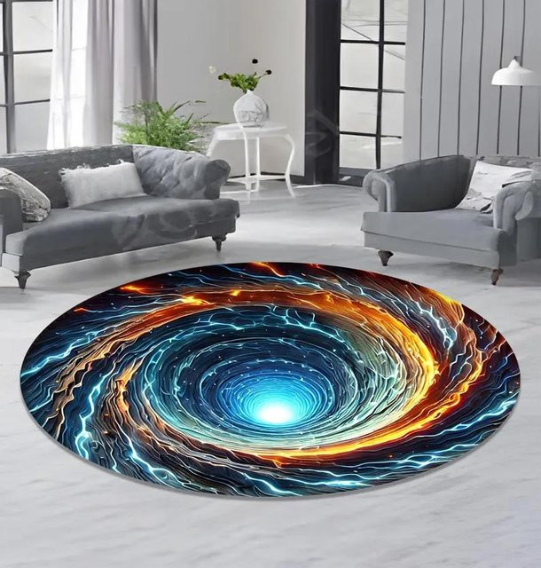 Runder 3D Vortex Teppich mit optischer Illusion von Lodestar, Mehrfarbig, Durchmesser: 120 cm - Bild 1