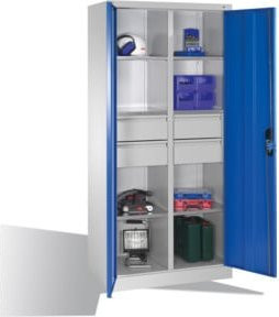 C+P Werkzeugschrank aus Stahl mit Drehtüren, 6 Böden und 4 Schubladen, Front Lichtblau, Korpus Lichtgrau, H x B x T: 195 x 93 x 50 cm - Bild 1