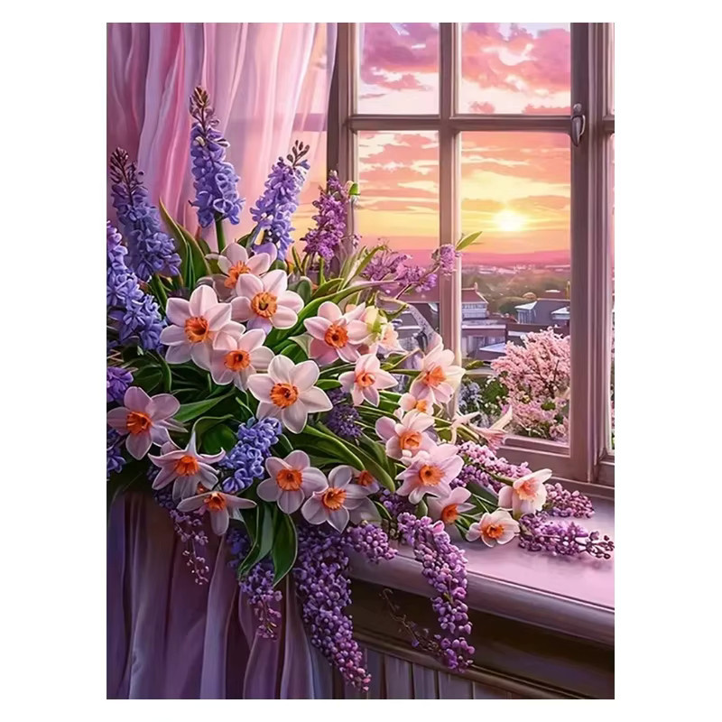 Huacan DIY Diamantmalerei Set Blumenlandschaft mit Mosaik-Kreuzstich-Kit in Multicolour, B/H/T: 20 x 30 x 20 cm - Bild 4