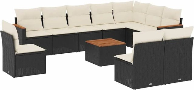 vidaXL 11-teilige Garten-Sofagarnitur aus Poly-Rattan und Akazienholz in Schwarz mit Kissen - Bild 1