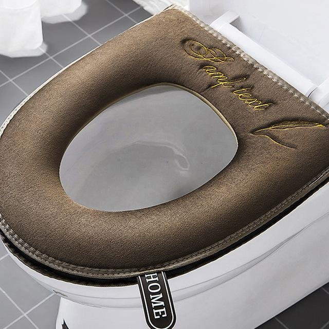 XYNN Universal-WC-Sitzbezug aus Baumwolle in Braun, warm und weich mit Griff und Reißverschluss - Bild 1