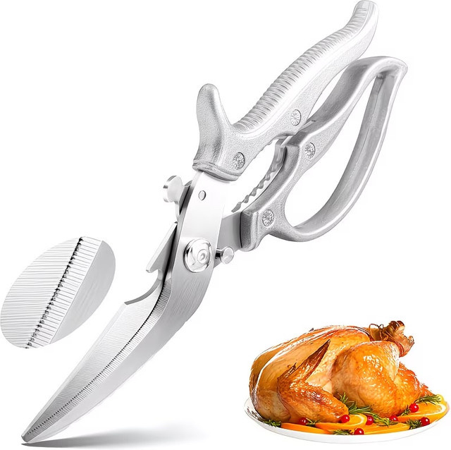 BAFENGS Küchenschere aus Edelstahl in Silber mit scharfer Klinge und integriertem Flaschenöffner für Fleisch, Geflügel und Gemüse - Bild 1