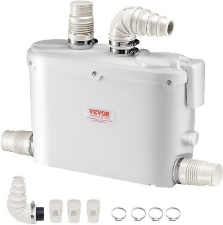 VEVOR Hebeanlage Schmutzwasserpumpe mit 500 W, 110 L/min Durchfluss und 8 m Förderhöhe, Abwasserhebeanlage mit 4 Wassereinlässen für Küche, Keller, Dusche und Waschküche, Weiß - Bild 1